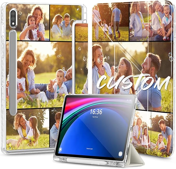 Custom Pictures Personalized Case for Samsung Galaxy Tab S8+/S8 Plus 12.4inch(2022) Built-in Pencil Holder Customized Photo Galaxy Tablet Case with Shockproof Protective Cover Clear PC Back Shell