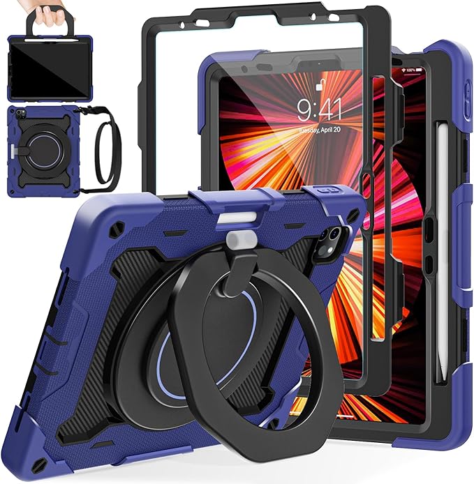 ROISKIN for iPad Air 11 inch M3/M2 Case iPad Pro 11 inch 4th/3rd/2nd/1st GenerationiPad Air 5th/4th 10.9 inch CaseHeavy Duty Shockproof with 360 Stand Handle Shoulder Strap Pen HolderKids Friendly