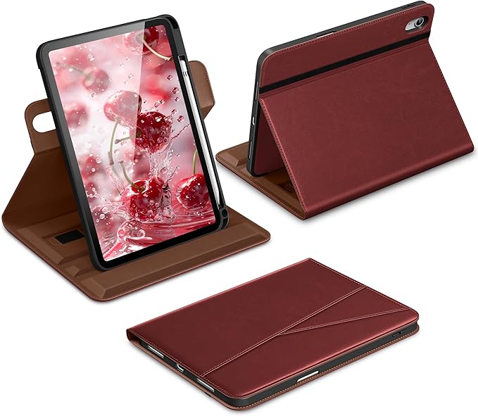 DTTO for iPad A16 Case iPad 11th / 10th Generation Case (2025/2022) 360 Degree Rotating Premium Leather Folio Stand Cover with Pencil Holder Burgundy Red