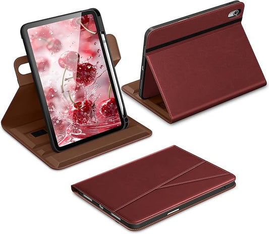 DTTO for iPad A16 Case iPad 11th / 10th Generation Case (2025/2022) 360 Degree Rotating Premium Leather Folio Stand Cover with Pencil Holder Burgundy Red