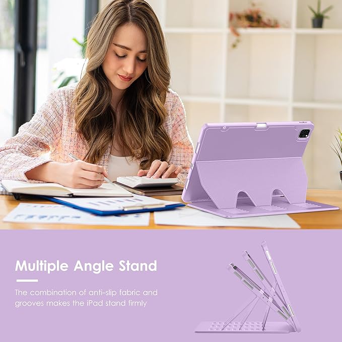 VIKESI Case for iPad Air 13 inch (M4) 2026 / (M3) 2025 / (M2) 2024Multiple Angles Magnetic Stand CoverShockproof Soft BackPencil Holderand Auto Sleep/WakeLilac