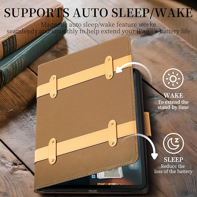 Case for iPad A16 11th Gen 11 InchiPad 10th Gen. 10.9 InchLeather Folio Cover with Auto Wake/Sleep Adjustable StandDetachable Magnetic Closure Protection Case-Multiple Straps Yellow Brown