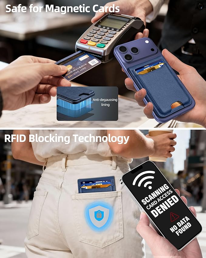 ExtreLife For Magsafe Wallet with Money Clip Strongest Magnetic Wallet for iPhone 17/16/15/14/13/12 Series Adjustable Stand ID Window 5 Card Holder RFID Blocking Not for 13/12 Mini Navy Blue