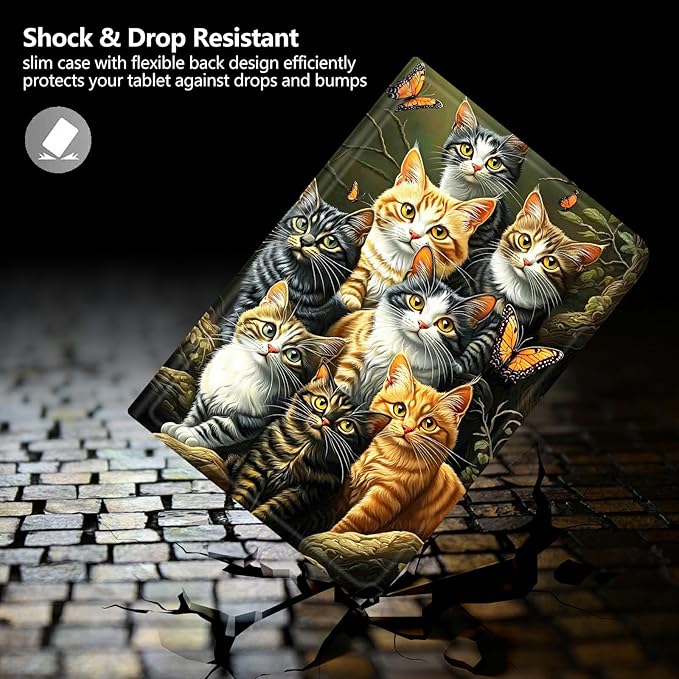 DIGTIALLL Case for Amazon Kindle Fire 7 Tablet Case (12th Gen 2022 Release) PU Leather Smart Protective Cover with Auto Sleep/WakeColors Cats