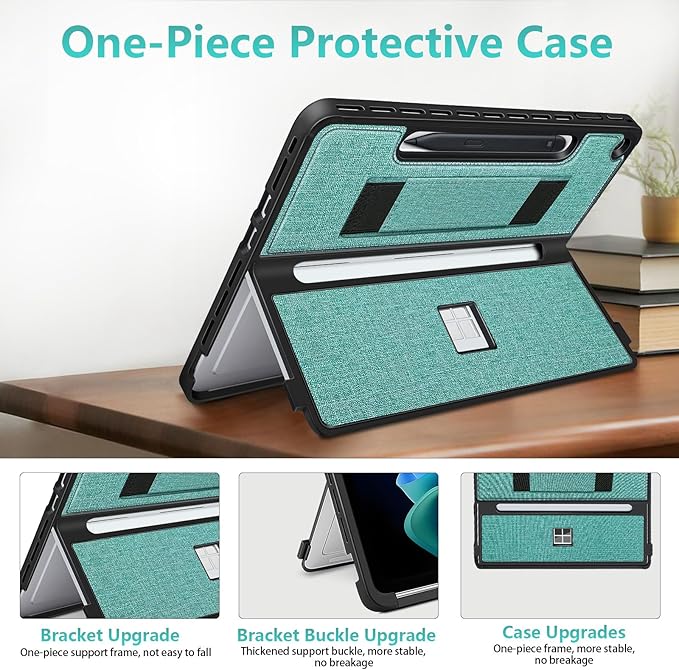 Protective Case for Microsoft Surface Pro 12 inch 2025 | Fall-Resistant Cover with Hand Strap | Compatible with Built-in Kickstand &amp Magnetic Slim Pen Storage &amp Type Cover Keyboard | Cyan