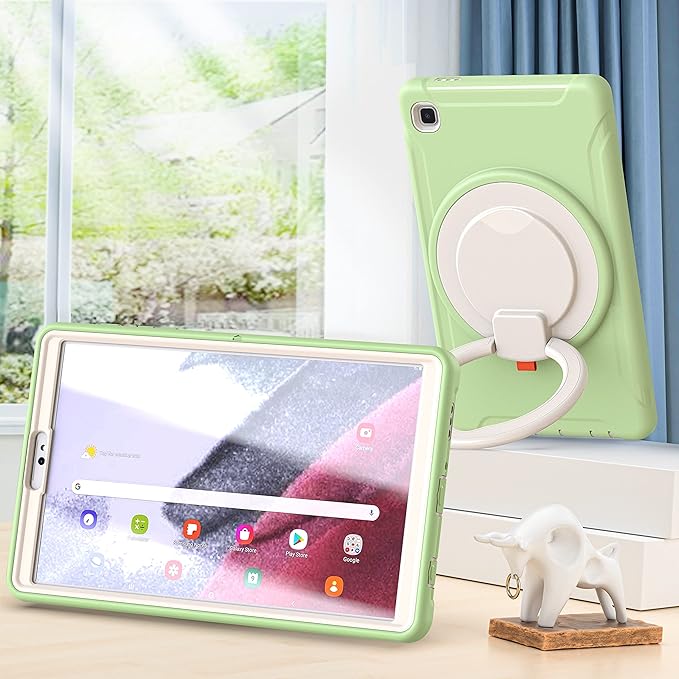 Shockproof Case for Samsung Galaxy Tab A7 Lite 8.7 Tablet Techcircle Rotating Stand Handle Heavy Duty Bumper Hybrid Cover Protective Case for Galaxy Tab A7 Lite (2021) SM-T220/T225 Matcha Green
