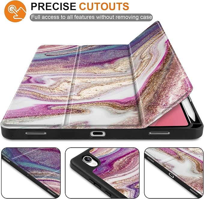 DONGKE Case for Samsung Galaxy Tab S11 5G 11 2025 Model (SM-X730/X736B) Slim Lightweight Trifold Stand Cover with S Pen Holder Auto Sleep/Wake Soft TPU Shockproof Back Pink Marble