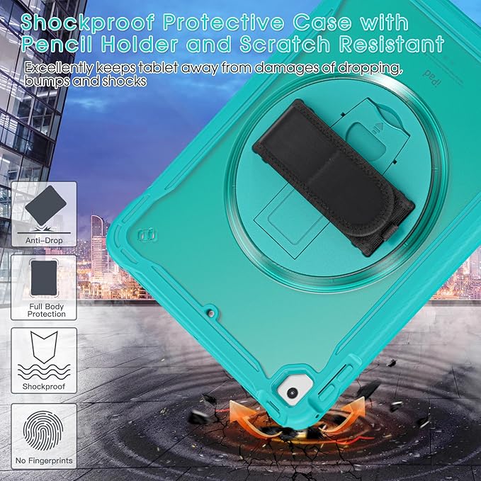 BRAECNstock Case for iPad 6th/5th Generation 9.7 inch 2018/2017ipad Air 2nd Generation &amp Pro 9.7 inch Cover for Kids with Pencil HolderScreen Protector360°Rotating Hand Strap&ampKickstand-Ligh