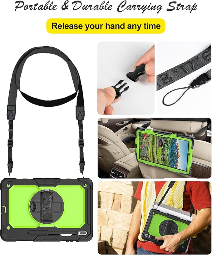 Case for Samsung Galaxy Tab S8 Plus 2022/S7 FE/S7 Plus 5G 12.4-inch Tablet Case Protective [with Screen Protector] Rotatable Kickstand S Pen Holder Hand/Shoulder Strap (Green)