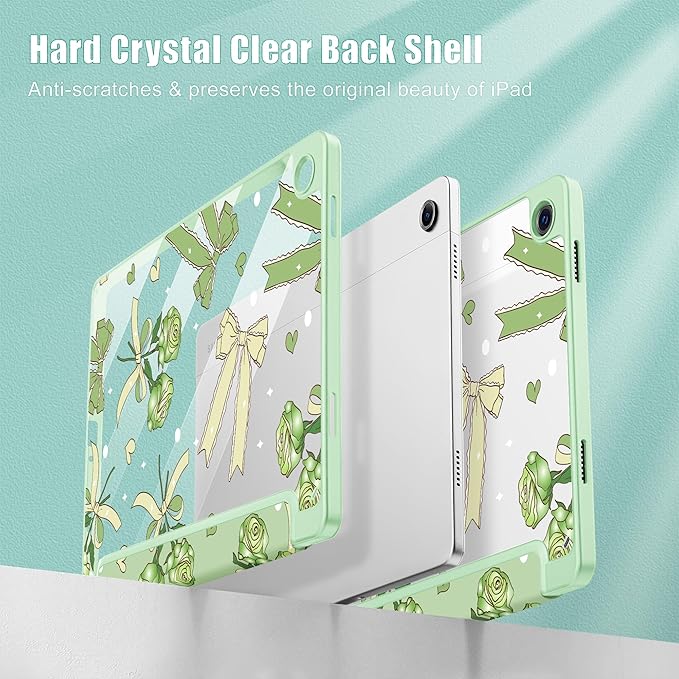 Tuiklol for Samsung Galaxy Tab A9+ Tablet 11” / A9+ Plus 2024 2023Buit-in S-Pen Holder with Clear Protective Cover Transparent Back Shell Auto Wake/Sleep Samsung Tab A9 Plus CoverBow &amp Rose Gree
