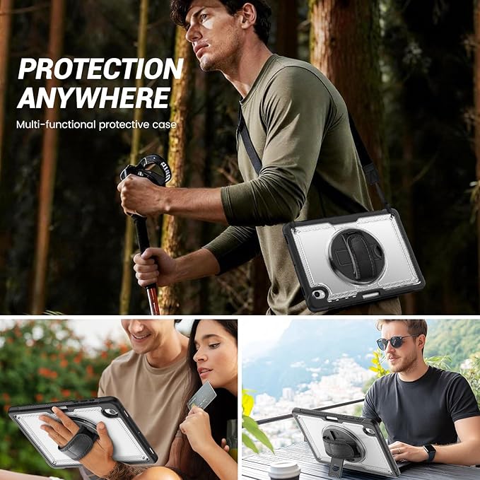 Case for Samsung Galaxy Tab S10 Lite / S10 FE / S9 FE 5G / S9 Tablet Case 10.9''/ 11'' with Screen Protector Pen Holder 360°Rotate Hand Strap/Stand Shoulder Strap Clear
