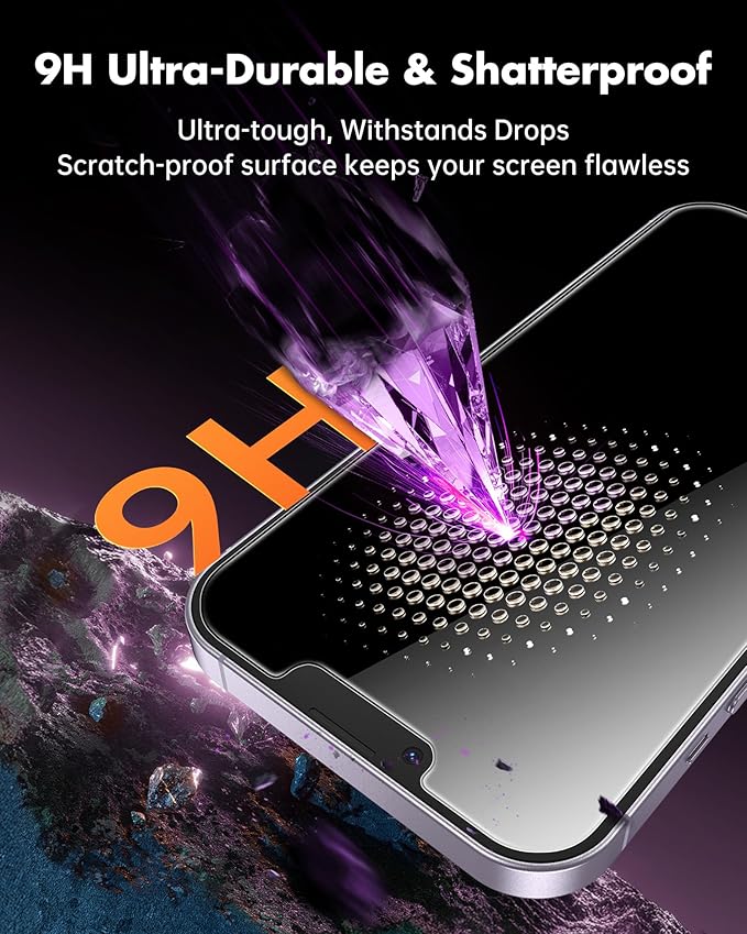 UNBREAKcable 4PCS Screen Protector for iPhone 14-2 Privacy Tempered Glass+2 Clear Glass Double Shatterproof [Easy Installation Frame] [9H Hardness] [Case Friendly] Anti-Scratch for iPhone 6.1 inch