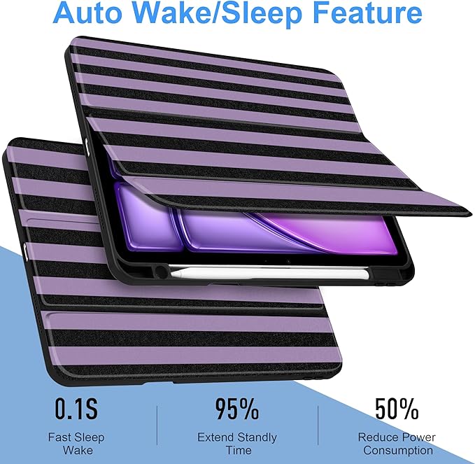 DONGKE Case for iPad Air 11-inch M4 2026 &amp M3 2025 &amp M2 2024 iPad Air 5th/4th Generation 10.9 2022/2020 [Built-in Pencil Holder] Clear Acrylic Back Trifold Stand Smart Cover Purple Stripes