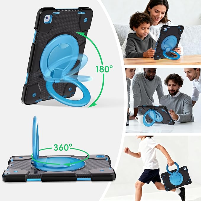 Case for Samsung Galaxy Tab A9+/A9 Plus Case 11 Inch with Screen Protector/360° Rotating Stand/Pen Holder/Shoulder Strap Shockproof Cover for Tablet A9+ 5g (Black+Blue)