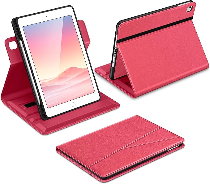 DTTO for iPad 6th / 5th Generation 9.7 Inch (2018/2017) iPad Air 2 / Air 1 Case 360 Degree Rotating Premium Leather Folio Stand Cover with Pencil Holder Watermelon Red