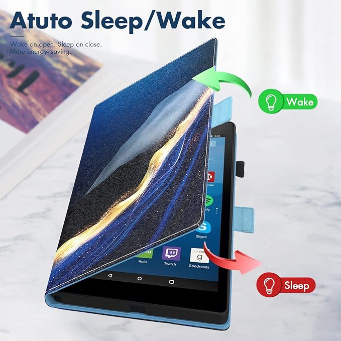 Dteck for Fire HD 8 Tablet Case (8th/7th/6th Generation-2018/2017/2016 Release) 8 Slim Folio Case with Auto Sleep Wake &amp Stand Function with Hand Strap Protective PU Leather Cute Cover Gold B