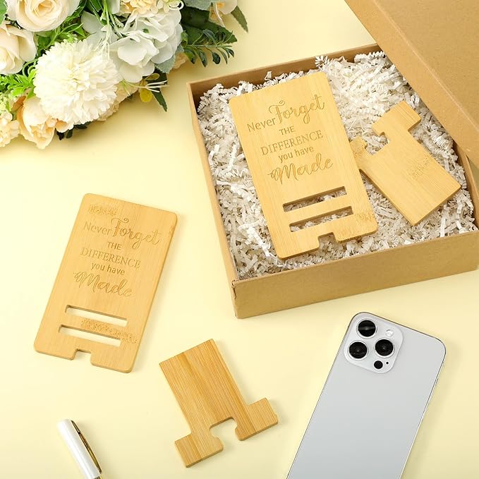 Ripeng 60 Pcs Employee Appreciation Gifts Bulk Bamboo Phone Stand for Desk Office Worker Thank You Gift for Administrative Assistant Team Coworkers Staff Nurse Teacher Week (Difference Made)