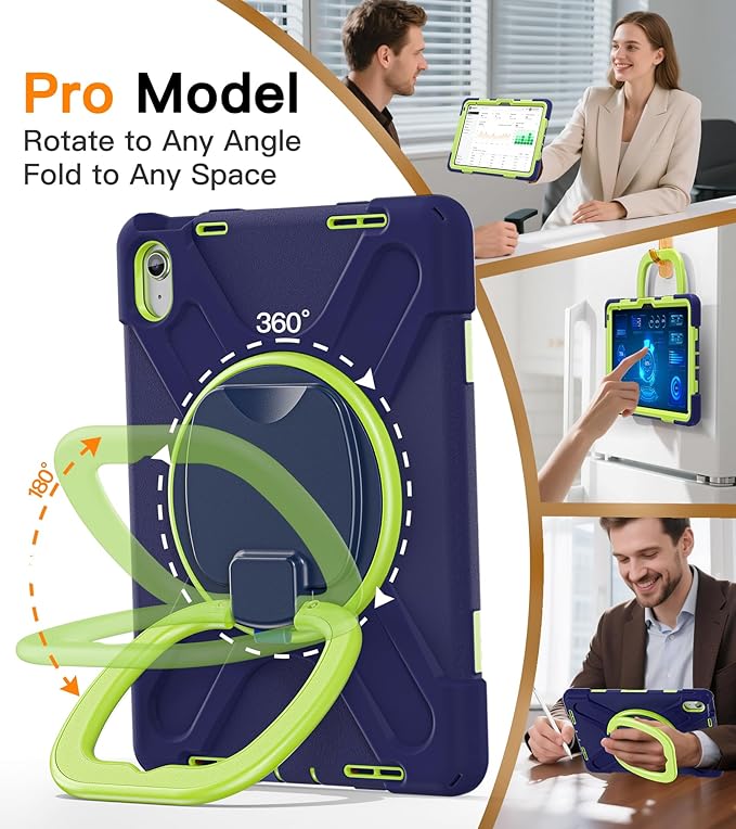 BATYUE Case for iPad (A16) 11th/10th Gen 11''/10.9'' 2025/2022 - Heavy Duty Shockproof Cover with 360° Rotating &amp 180° Folding Stand Screen Protector Shoulder Strap &amp Pencil Holder | NavyLim