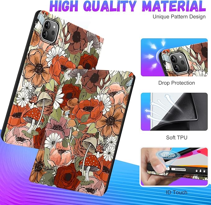 for iPad Air 11 inch (M2/M3) Case Air 5th/4th Generation 10.9 Pro 11'' Case Cute Kids Women Girls Folio Flower Pencil Holder Cover for iPad Air 11 2024/2025 10.9 2022 2020 Pro 11