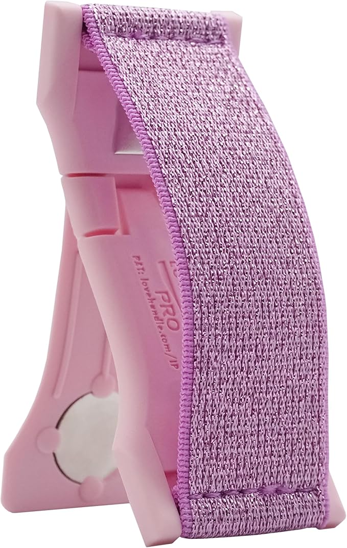 LOVEHANDLE PRO Premium Phone Grip - Elastic Phone Strap - Magnetic Phone Mount and Kickstand for Smartphone and Tablet - Pink Glitter