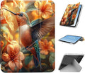 for iPad mini 7 A17 Pro 2024/iPad Mini 6 2021 Case with Pencil HolderFoldable Y-Shaped CoverStylish Clear Multi-Angle Viewing&ampAuto Sleep/Wake Hummingbird Orange Flowers Tablet Case