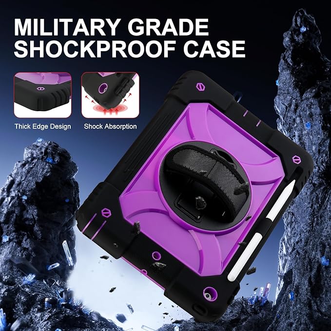 for iPad 9th/8th/7th Generation CaseiPad 10.2 Case 2021/2020/2019 with Cute Key Chain Rugged Protective Case with 360°Rotating Stand &amp Shoulder Hand Strap &amp Pen Slot for 10.2 Inch (Black+Pu