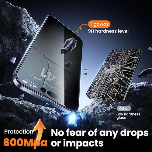 2-Packs for iPhone 17 Pro Privacy Screen Protector28°Anti-spyDouble Shatterproof Tempered Glass9H+ Hardness99.99% HD ClearFull CoverageBubble FreeEasy Installation