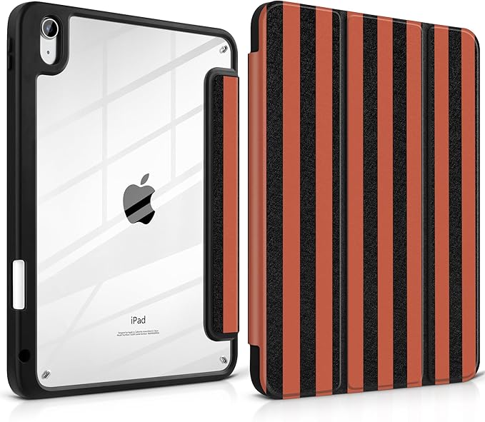 DONGKE Case for iPad (A16) 11th Generation 11 inch 2025 &amp iPad 10th Gen 10.9 inch 2022 [Built-in Pencil Holder] Clear Acrylic Back Trifold Stand Smart Cover Auto Sleep/Wake Orange Stripes