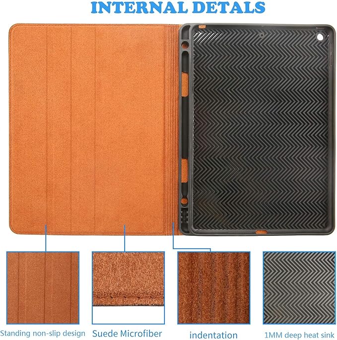 Gexmil Leather Case for iPad 10.2 inch 9th/8th/7th Gen. 2021/2020/2019 with Pencil Holder Genuine Leather Cover Auto Sleep/WakeSmart Folio Shockproof ProtectiveAnti-FingerprintFlower Brown