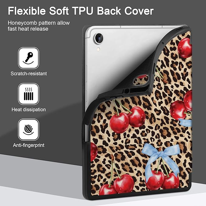 DONGKE Case for Samsung Galaxy Tab S11 5G 11 2025 Model (SM-X730/X736B) Slim Lightweight Trifold Stand Cover with S Pen Holder Auto Sleep/Wake Soft TPU Shockproof Back Leopard &amp Bows