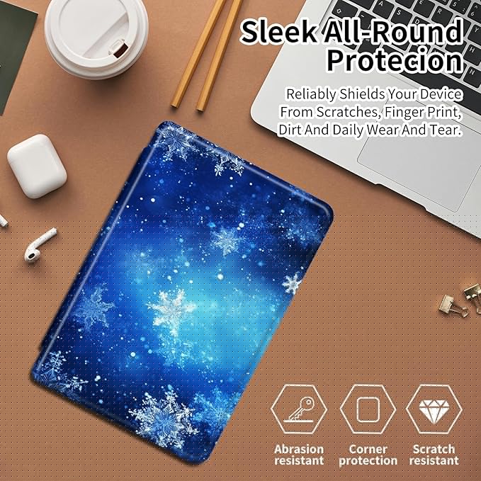 Case for Samsung Galaxy Tab S6 10.5 2019 (Model SM-T860/T865/T867) Blue Snow Snowflakes Theme 360 Degree Rotating Stand Smart Protective Cover for Samsung S6 T860 Tablet