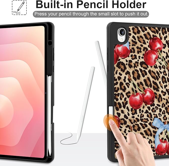 DONGKE Case for Samsung Galaxy Tab S11 5G 11 2025 Model (SM-X730/X736B) Slim Lightweight Trifold Stand Cover with S Pen Holder Auto Sleep/Wake Soft TPU Shockproof Back Leopard &amp Bows