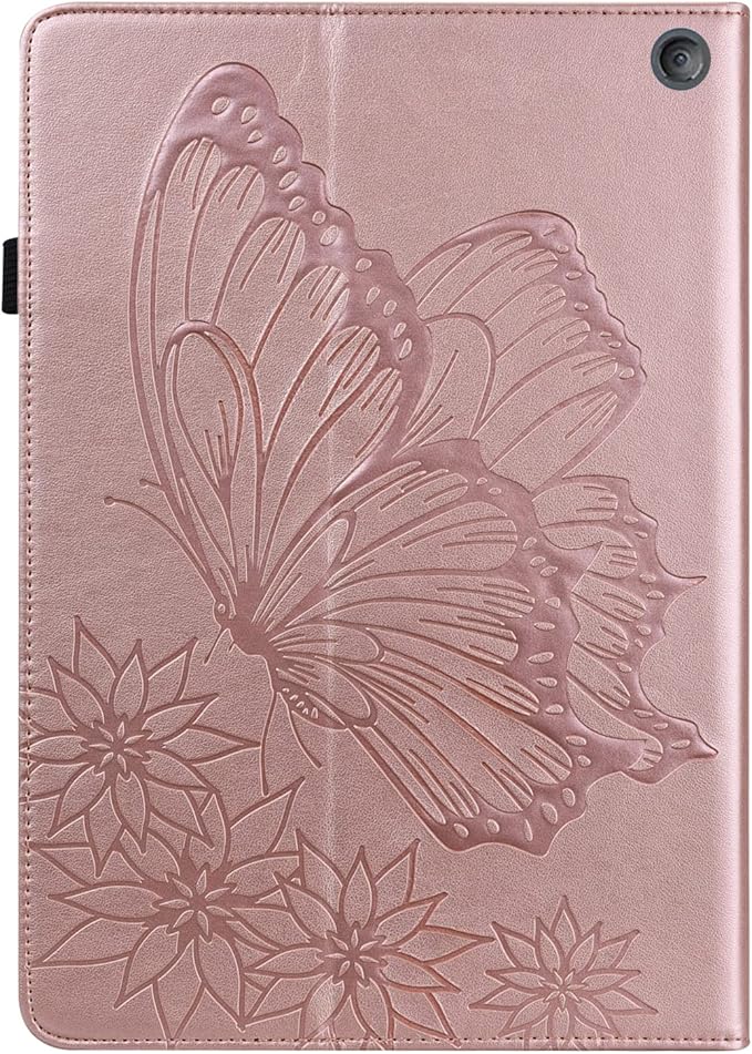 for Amazon Kindle Fire HD 10 &amp HD 10 Plus Case 13th/11th Generation 10.1 inch 2023/2021 Folio Stand Embossed PU Leather Wallet Cover with Pencil Holder/Card Pockes Rosegold Flower Butterfly