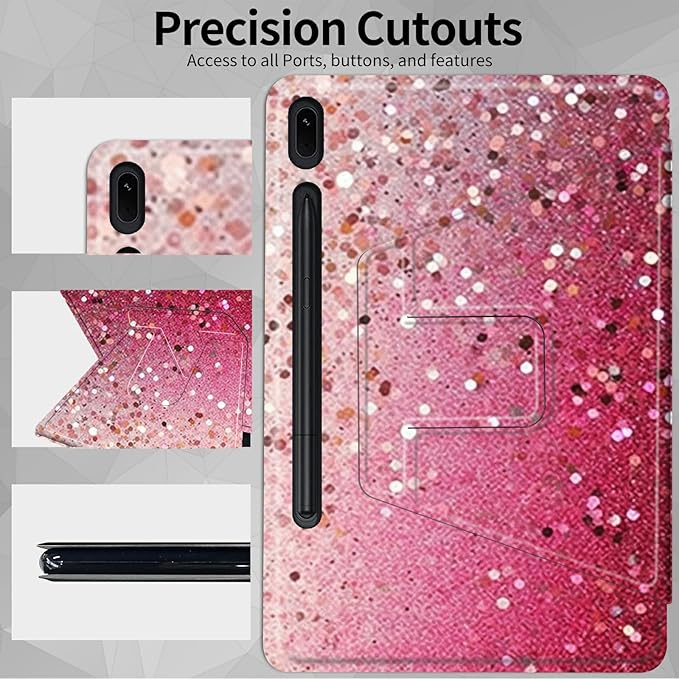 Case for Samsung Galaxy Tab S8 Plus 2022/S7 FE 2021/S7 Plus 2020 12.4 Inch Pink Glitter Theme 360 Degree Rotating Stand Smart Protective Cover for Samsung S7 FE Tablet