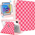 for iPad Air 11 inch Case Air 5th/4th Generation 10.9 Pro 11'' Case Women Girls for Apple Pencil Holder Cute Checkered Rotating Folio Cover for iPad Air 11 2024 (M2) 10.9 2022 2020 Pro 11