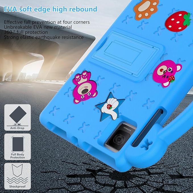 Revvl Tab 5G Tablet Case for Kids DIY Figures EVA Children Friendly Bumper Shockproof Lightweight Handle Stand with Shoulder Strap Tablet Case for T-Mobile Revvl Tab 5G 10.36 2023 SkyBlue