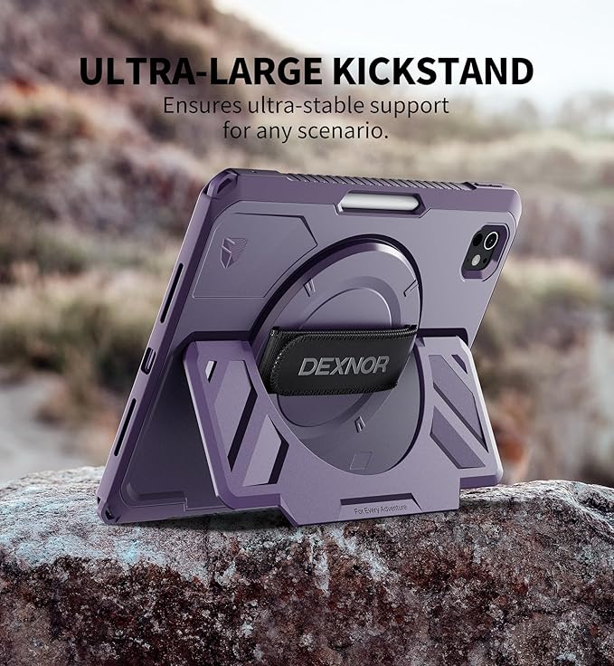 Dexnor for iPad Pro 11 inch Case M5 2025/M4 2024 Rugged Protective Case with 360° Rotating Hand Strap &amp Large Steady Stand &amp Screen Protector &amp Pencil Holder Shockproof Full-Body Bumper C