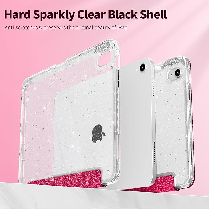 Tuiklol Sparkly Case for iPad (A16 Chip) 11th Gen 11 inch 2025 / iPad 10th Gen 10.9 inch 2022 Built in Pencil Holder with Glitter Clear Back Shell Cover Trifold Stand Auto Wake/Sleep Sparkly-Red