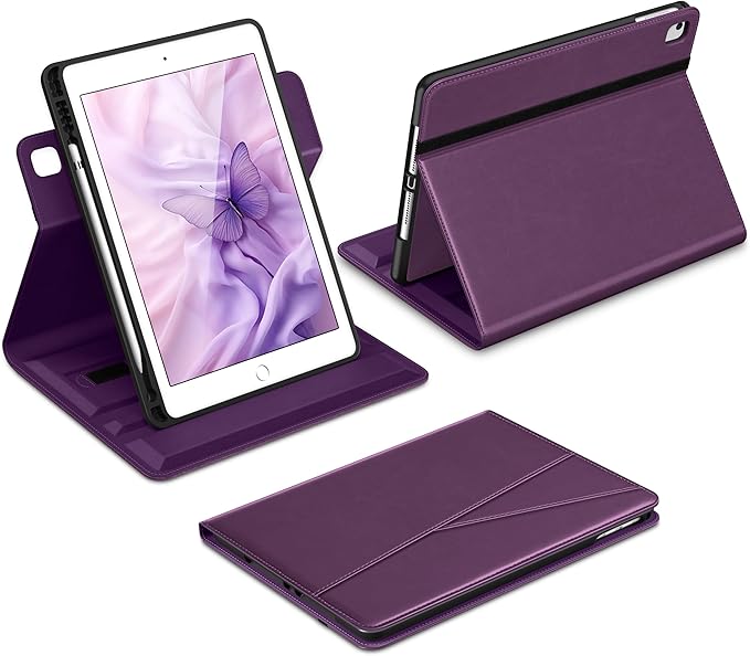DTTO for iPad 6th / 5th Generation 9.7 Inch (2018/2017) iPad Air 2 / Air 1 Case 360 Degree Rotating Premium Leather Folio Stand Cover with Pencil Holder Purple