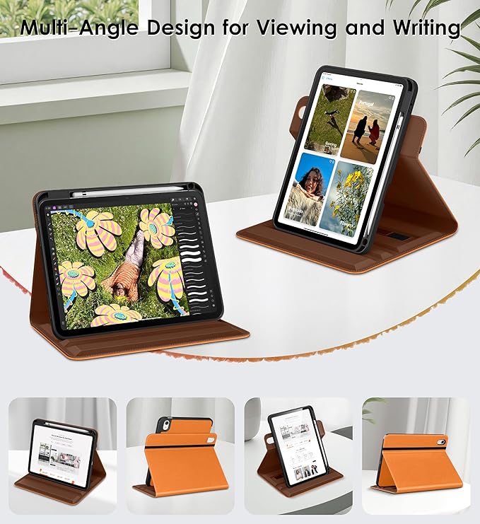 DTTO for iPad A16 Case iPad 11th / 10th Generation Case (2025/2022) 360 Degree Rotating Premium Leather Folio Stand Cover with Pencil Holder New Orange