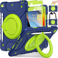 Case for iPad 9th/8th/7th Generation 10.2 inch Shockproof Cover with Screen Protector/360° Rotating Handle/Bracket/Pen Holder/Shoulder Strap Kids Case for iPad 2021/2020/2019 (Navy+Green)