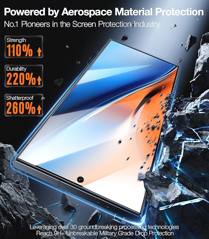TORRAS Top-Notch Aerospace Glass for Samsung Galaxy S24 Ultra Screen Protector [12Ft Military-Grade Shatterproof] Anti-Scratch Tempered Glass Full Coverage Fit Screen Protector S24 Ultra 6.8 2-Pack |