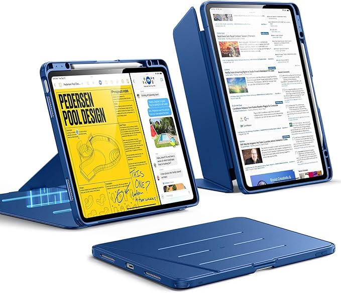 ESR for iPad Air 13 Inch Case M4/M3/M2 (2026/2025/2024) Vertical Stand Cover Multi Stand Angles Ultra-Stable Case with Pencil Holder Flip Series Blue