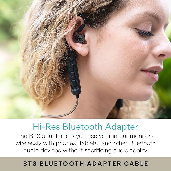 MEE audio M6 PRO Musicians' In-Ear Monitors Wired + Wireless Combo Pack: Includes IEMs 2 Audio Cables and BT3 Hi-Res Bluetooth Audio Adapter w/aptX LDAC Auracast Support &amp Built-In Headset (Bl
