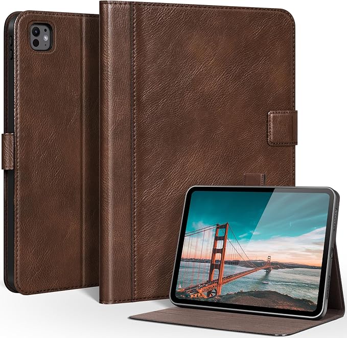 Leather Case for iPad Pro 13 Inch M5 2025 / M4 2024 Premium Folio Cover with Auto Wake/Sleep &amp Adjustable Stand - Vintage Dark Brown