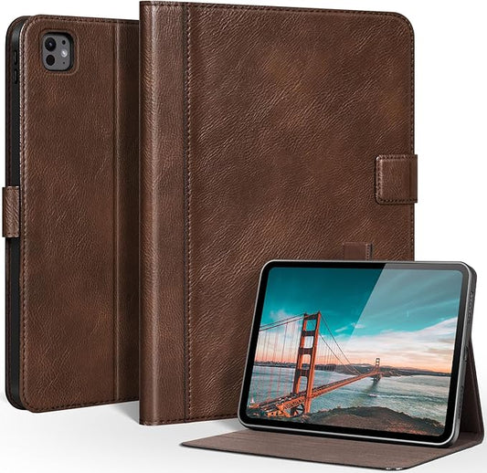Leather Case for iPad Pro 13 Inch M5 2025 / M4 2024 Premium Folio Cover with Auto Wake/Sleep &amp Adjustable Stand - Vintage Dark Brown