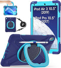 BATYUE iPad Air 3rd Generation Case 2019 / iPad Pro 10.5 inch Case 2017 Rugged Heavy Duty Protective Cover with Pencil Holder 360° Swivel Stand Shoulder Strap for Kids (Navy Blue+Blue)
