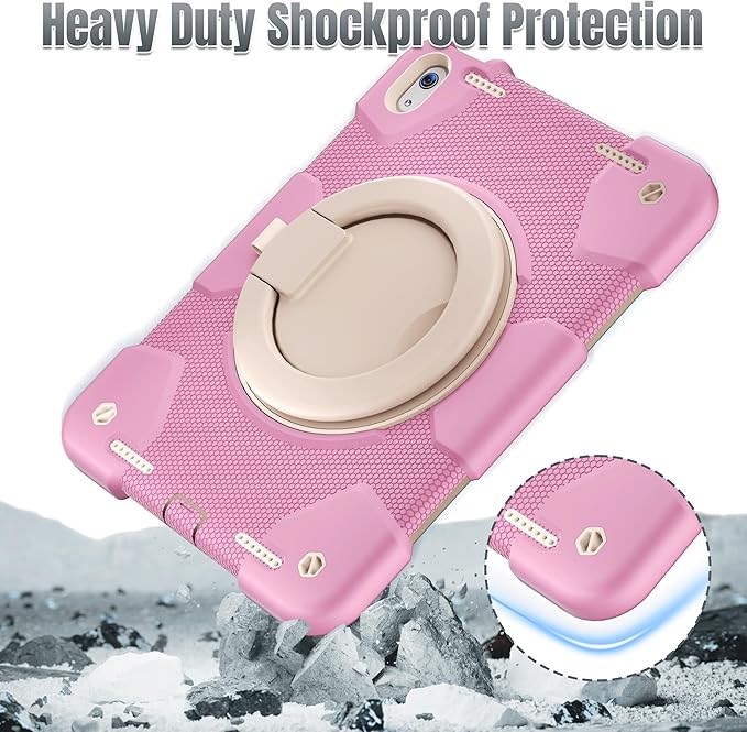 Case for iPad (A16) 11th /10th Generation 11/10.9 Inch 2025/2022 with Screen Protector/360° Rotate Stand/Shoulder Strap/Pencil Holder Shockproof iPad 11th/10th Gen Cover (Pink+White)