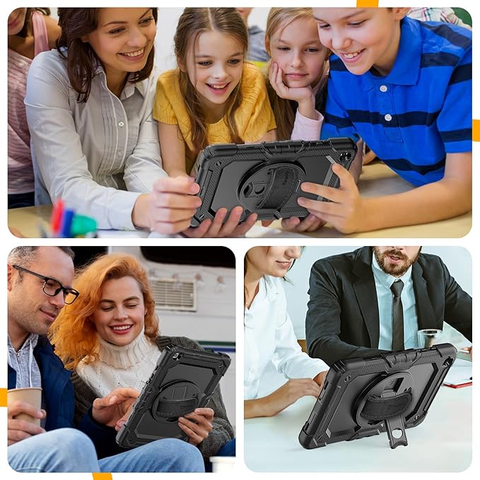 Timecity Case for Samsung Galaxy Tab A 8.0 2019 SM-T290/ T295/ T297 Full-Body Protective Case with Screen Protector Swivel Stand/Handle Shoulder Strap Case for Kids Students Black