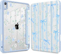 May Chen for iPad Air 11-inch M4/M3/M2 (2026/2025/2024) iPad Air 5th/4th 10.9 Inch - Shockproof Cover with Clear Back Shell &amp Penceil Holder Auto Wake/Sleep Stand Cover Flower Blue Waves